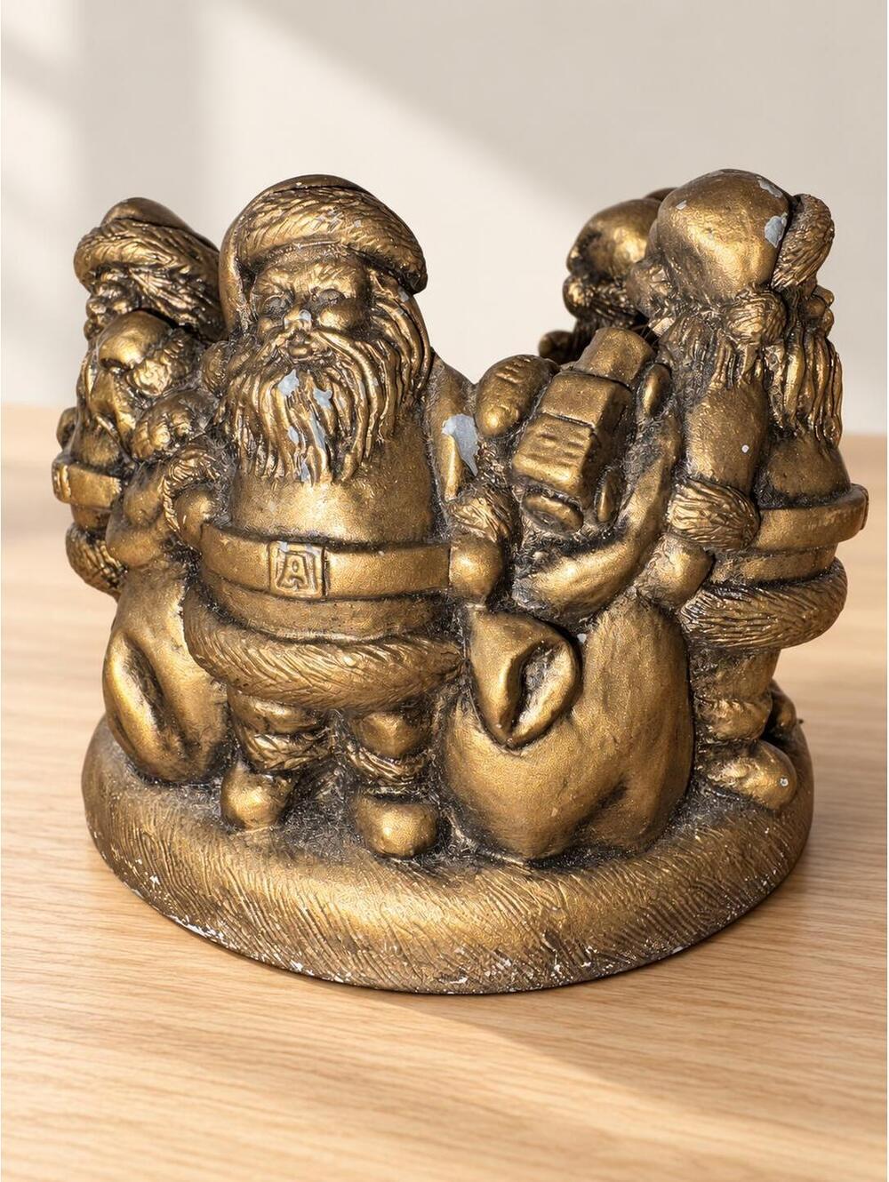 Vintage Aromatique Ring of Santas Candle Holder Gold Old World Christmas 6 In